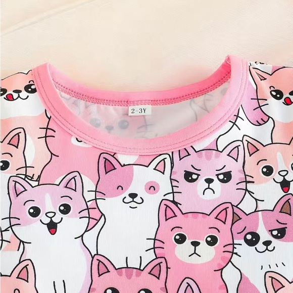 2pc Toddler Girls Cute Cartoon Cat T-Shirt & Matching Shorts - Picture 3 of 7